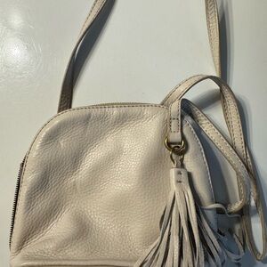 HOBO Cream Leather Crossbody Bag with Tassel